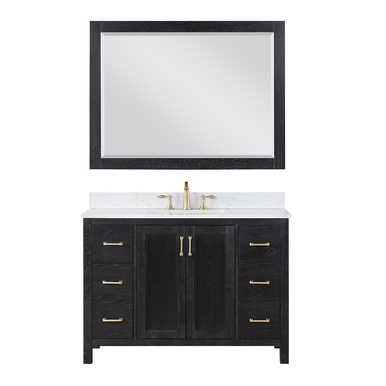 Issac Edwards Collection 48" Single  Bathroom Vanity Set in Black Oak with Carrara White Composite Stone Countertop without Mirror 