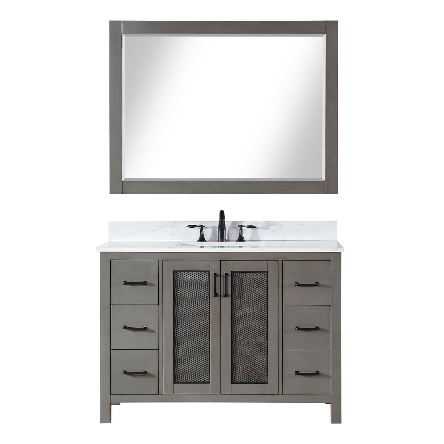 Issac Edwards Collection 48" Single Bathroom Vanity Set in Gray Pine with Carrara White Composite Stone Countertop without Mirror 