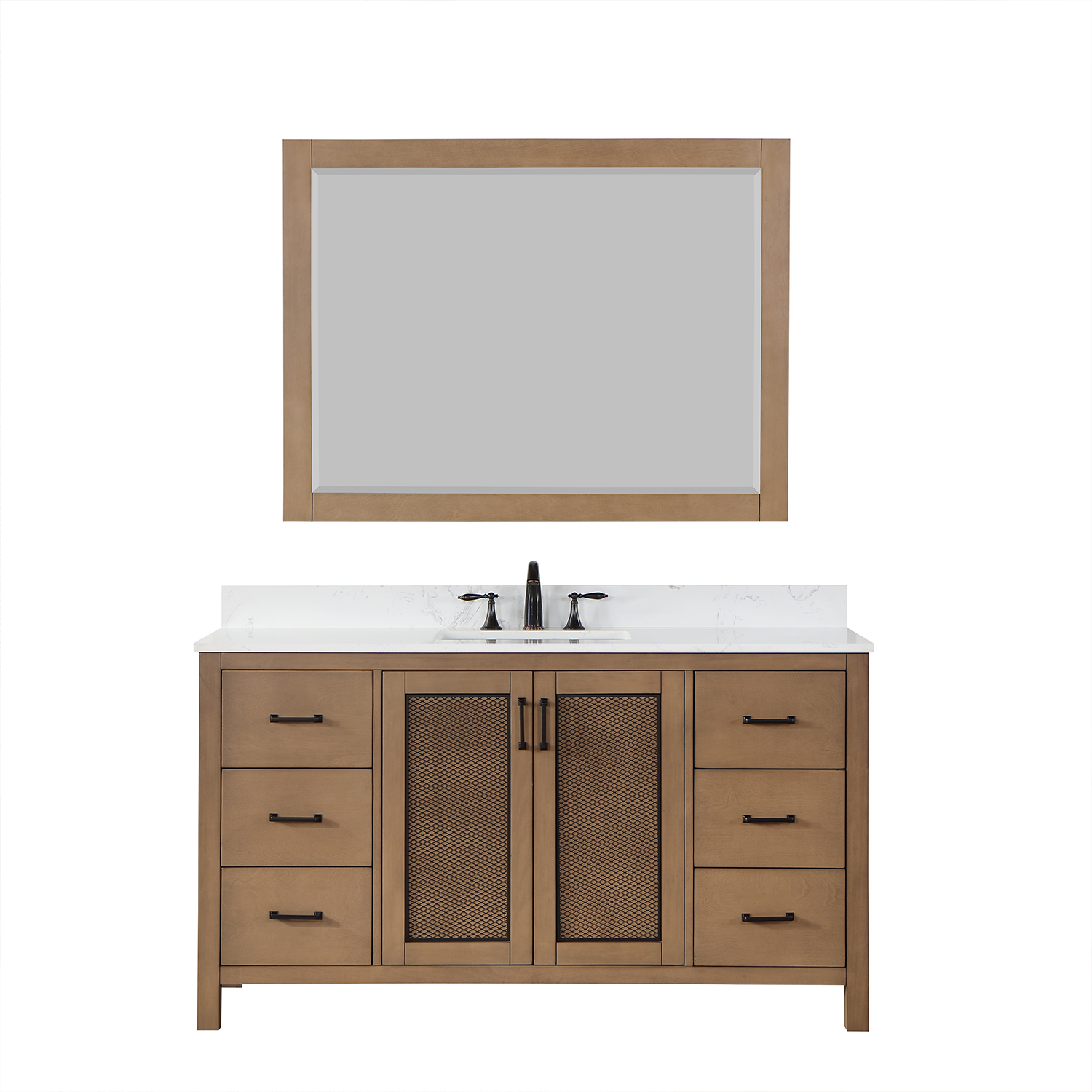 Issac Edwards Collection 60" Single Bathroom Vanity Set in Brown Pine with Carrara White Composite Stone Countertop without Mirror 