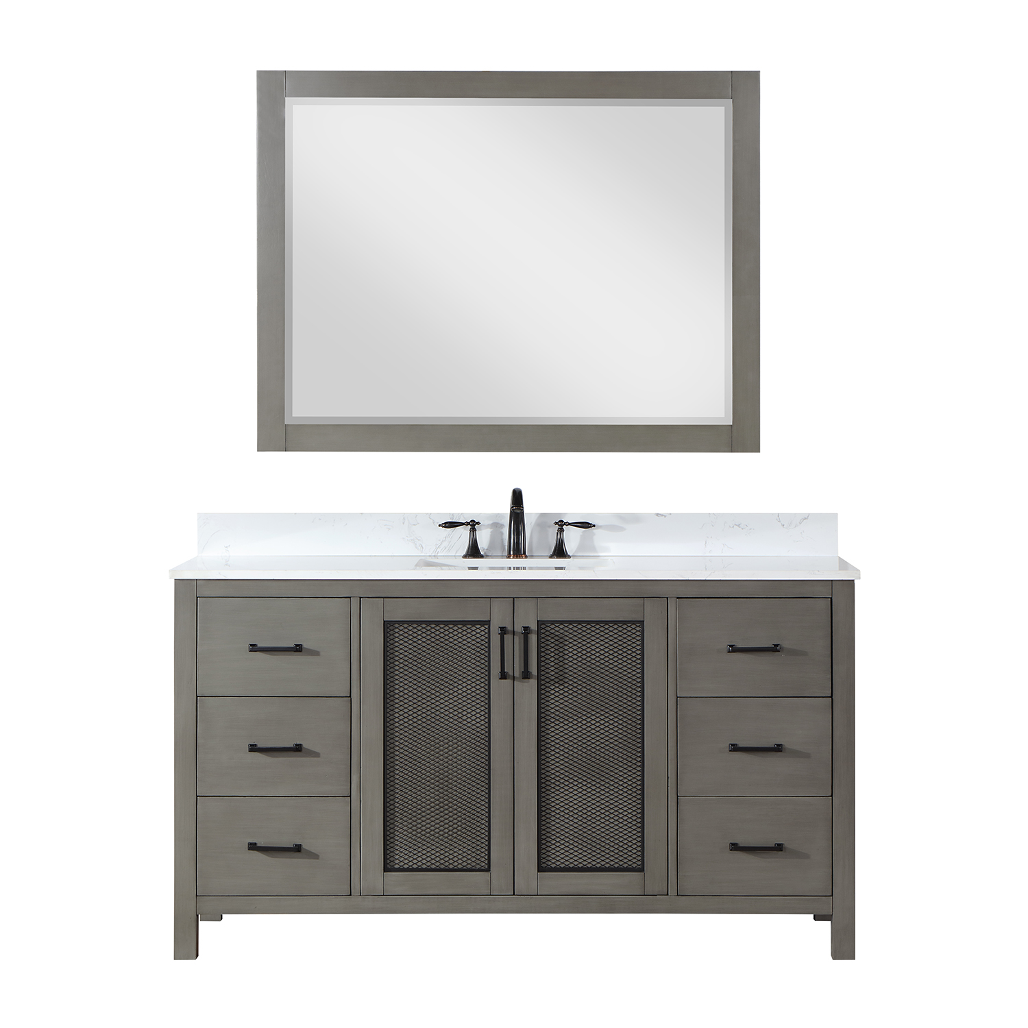 Issac Edwards Collection 60" Single Bathroom Vanity Set in Gray Pine with Carrara White Composite Stone Countertop without Mirror 