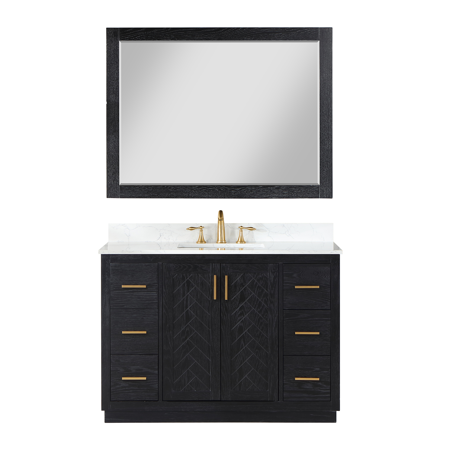 Issac Edwards Collection 48" Single Bathroom Vanity Set in Black Oak with Grain White Composite Stone Countertop without Mirror 