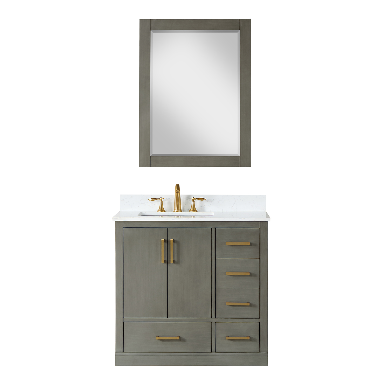 Issac Edwards Collection 36" Single Bathroom Vanity Set in Gray Pine with Carrara White Composite Stone Countertop with Mirror 