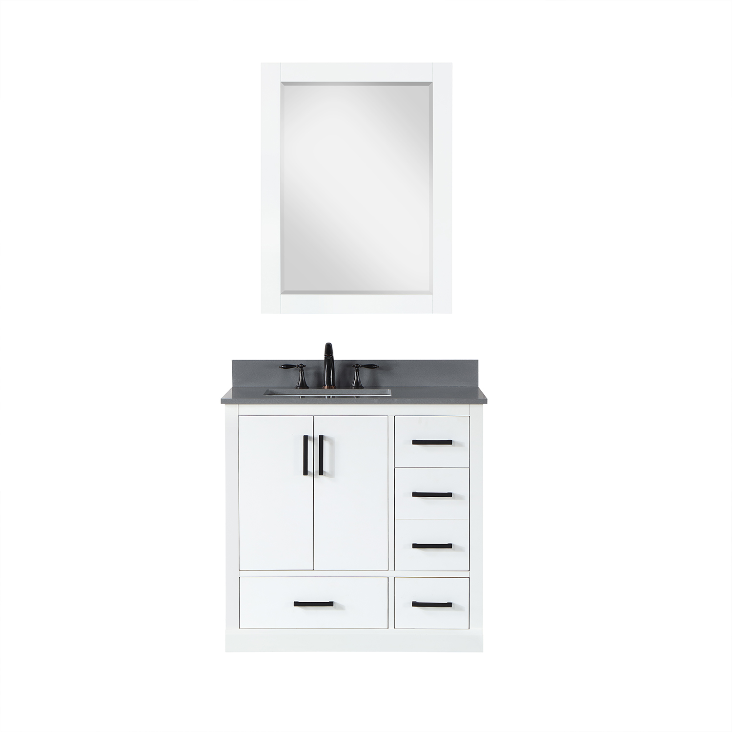 Issac Edwards Collection 36" Single Bathroom Vanity Set in White with Concrete Grey Composite Stone Countertop without Mirror 