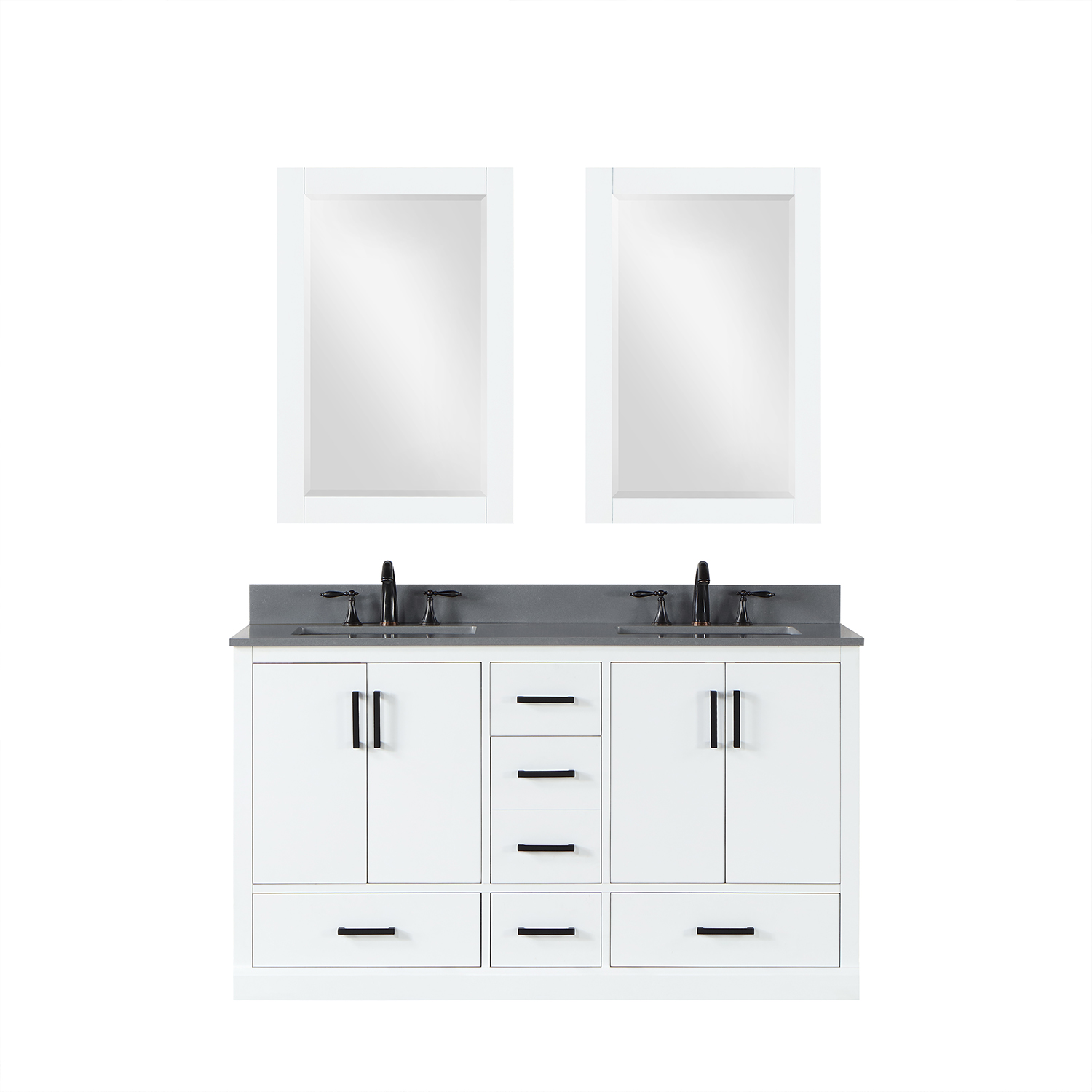 Issac Edwards Collection 60" Double Bathroom Vanity Set in White with Concrete Grey Composite Stone Countertop without Mirror 