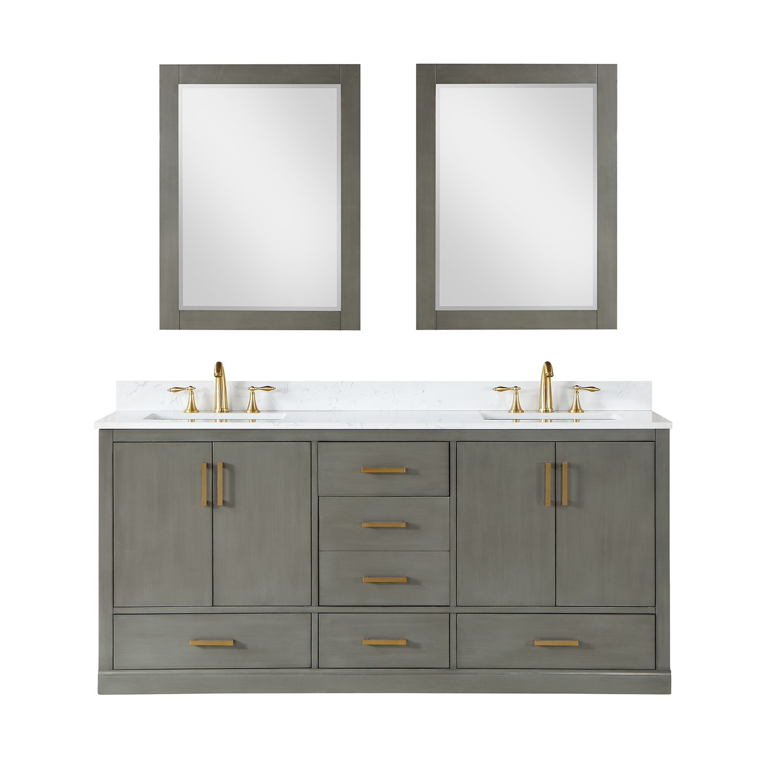 Issac Edwards Collection 72" Double Bathroom Vanity Set in Gray Pine with Carrara White Composite Stone Countertop without Mirror 