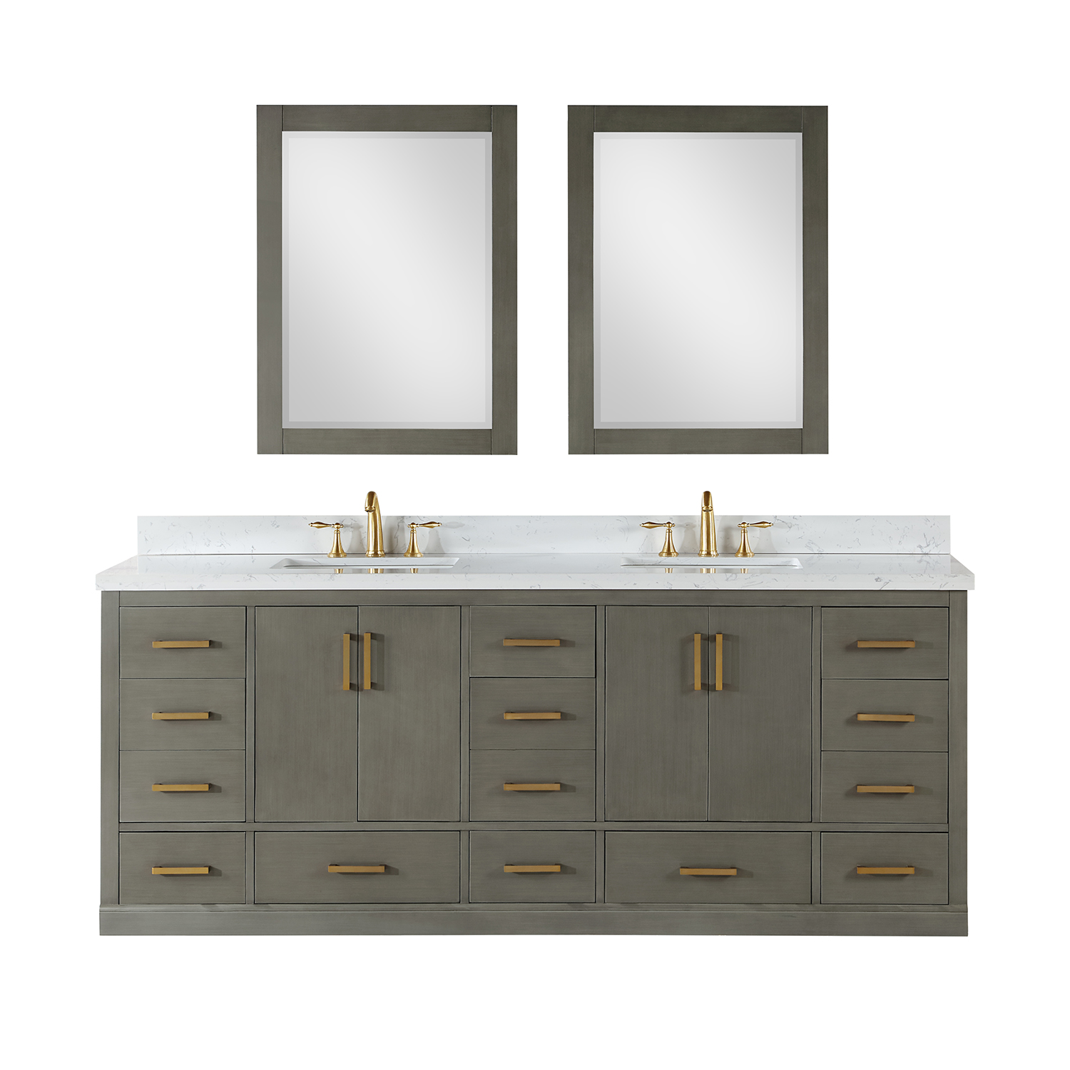 Issac Edwards Collection 84" Double Bathroom Vanity Set in Gray Pine with Carrara White Composite Stone Countertop without Mirror 