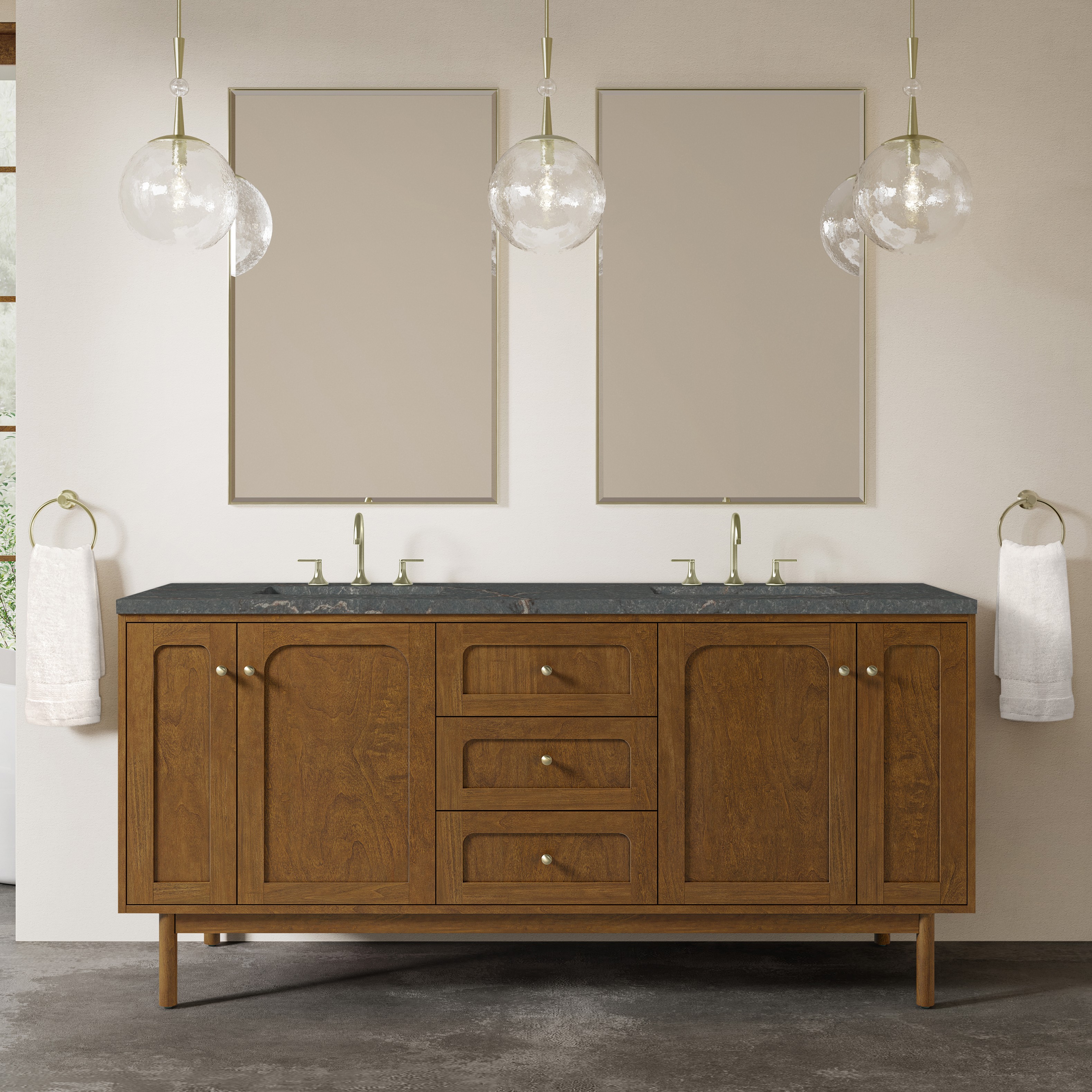 James Martin 72" Double Vanity Cabinet, Honey Oak Finish, Dual-mounted with Countertop Options