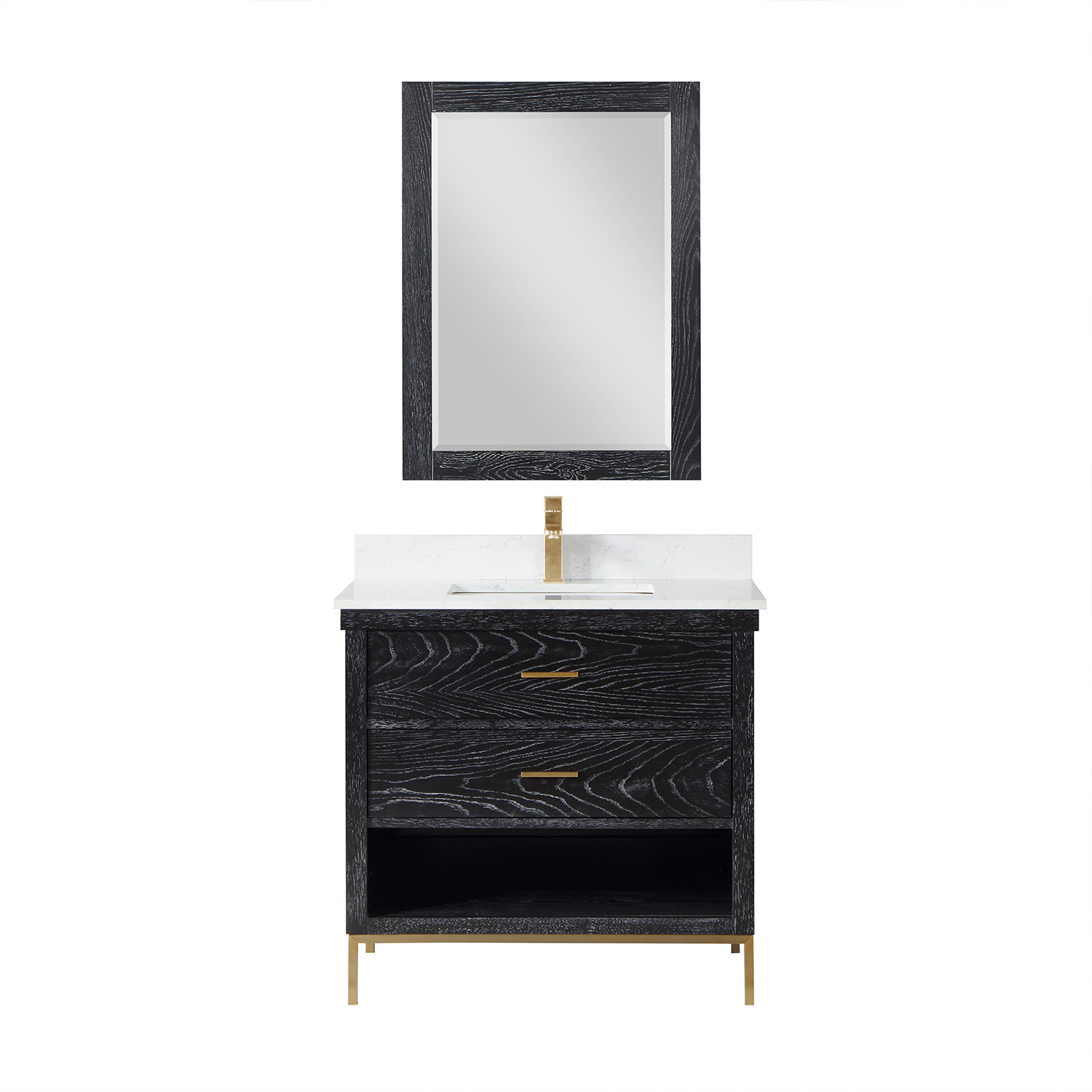 Issac Edwards Collection 36" Single Bathroom Vanity Set in Black Oak with Carrara White Composite Stone Countertop without Mirror 