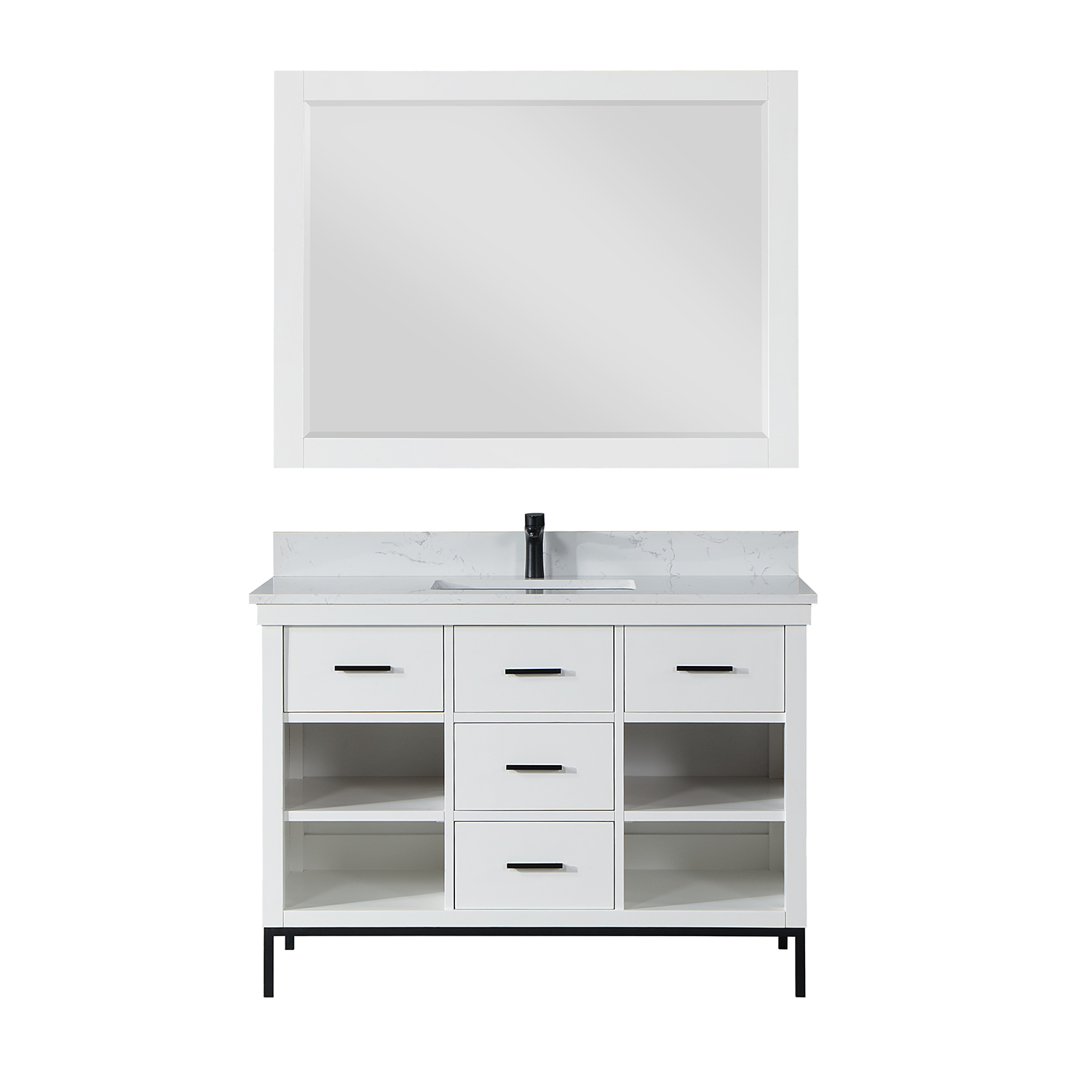 Issac Edwards Collection 48" Single Bathroom Vanity Set in White with Carrara White Composite Stone Countertop without Mirror