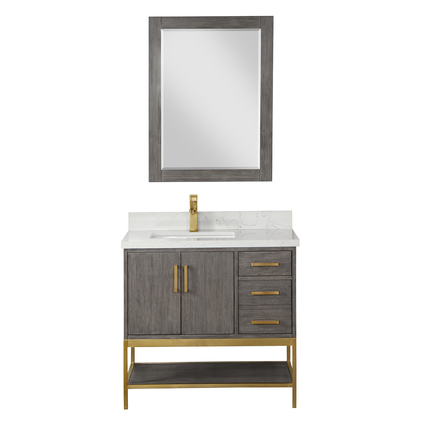 Issac Edwards Collection 36" Single Bathroom Vanity Set in Classical Grey with Grain White Composite Stone Countertop without Mirror  