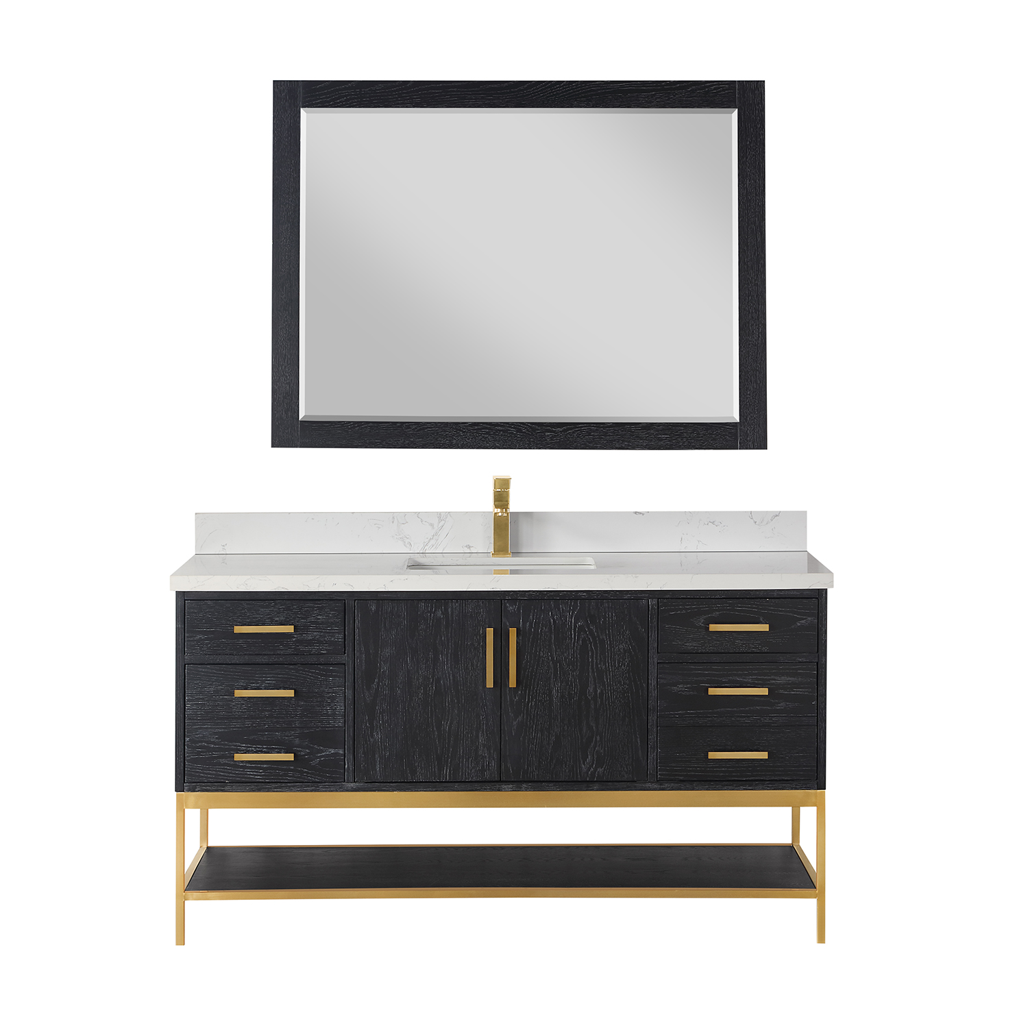 Issac Edwards Collection 60" Single Bathroom Vanity Set in Black Oak with Grain White Composite Stone Countertop without Mirror 