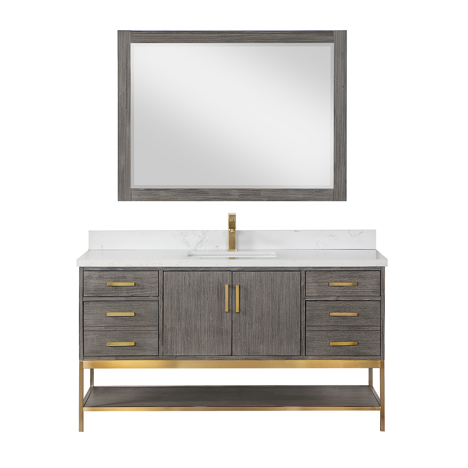 Issac Edwards Collection 60" Single Bathroom Vanity Set in Classical Grey with Grain White Composite Stone Countertop without Mirror 