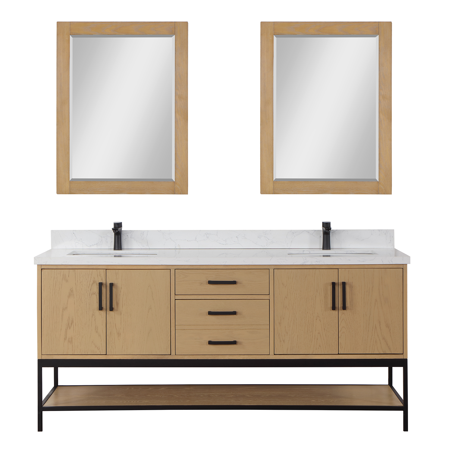 Issac Edwards Collection 72" Double Bathroom Vanity Set in Washed Oak with Grain White Composite Stone Countertop without Mirror 