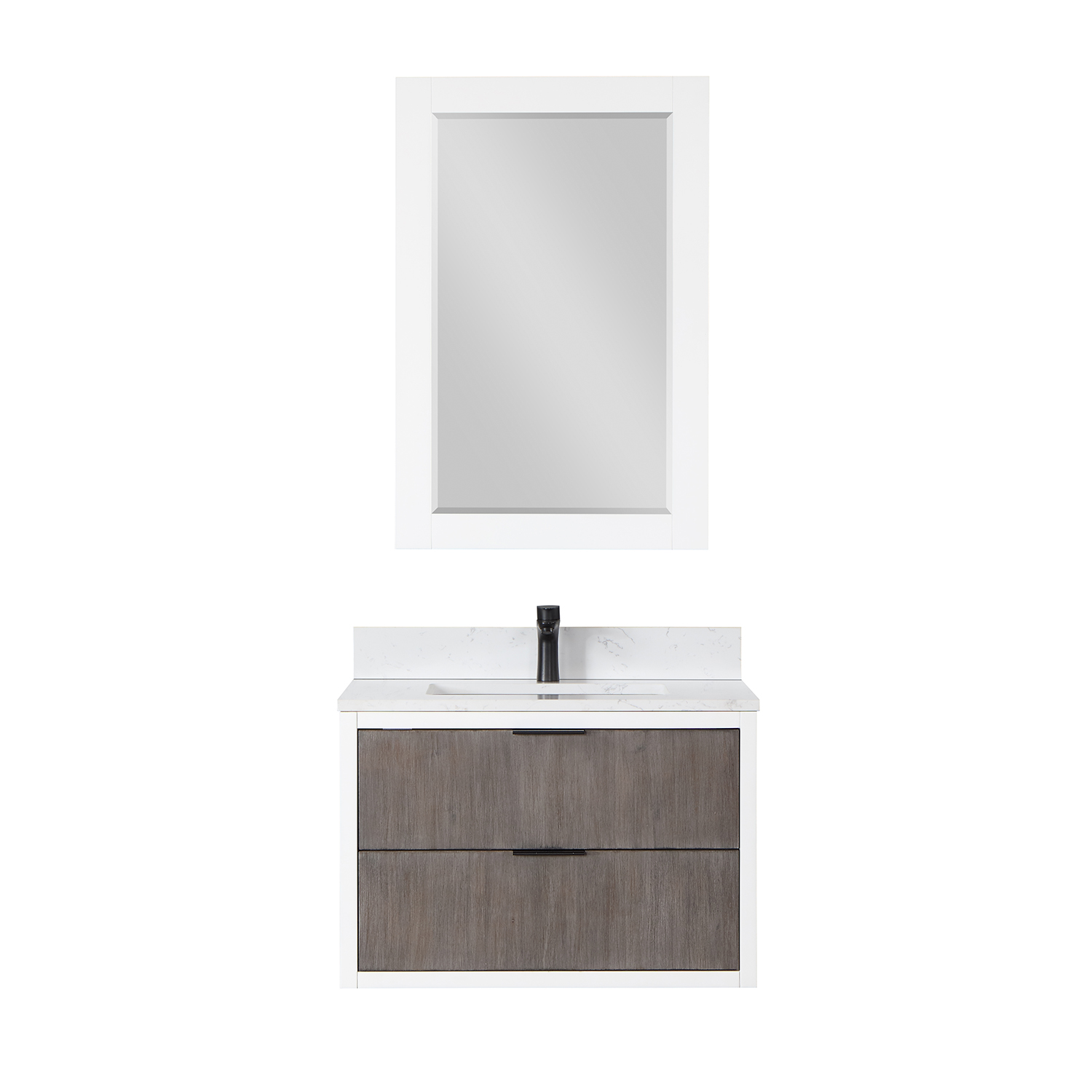 Issac Edwards Collection 30" Single Bathroom Vanity in Classical Gray with Carrara White Composite Stone Countertop without Mirror 