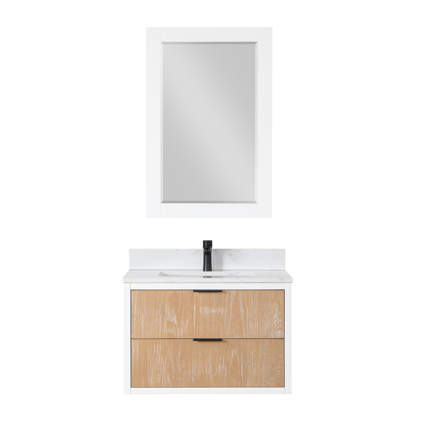 Issac Edwards Collection 30" Single Bathroom Vanity in Weathered Pine with Carrara White Composite Stone Countertop without Mirror 