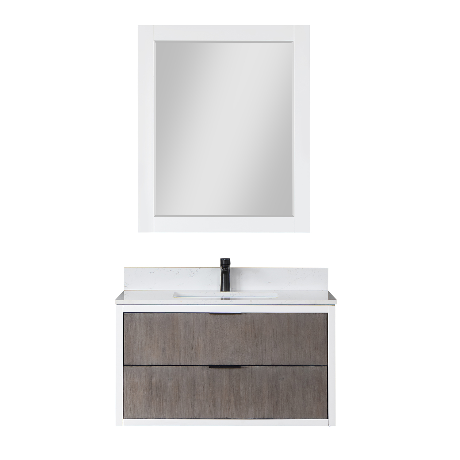 Issac Edwards Collection 36" Single Bathroom Vanity in Classical Gray with Carrara White Composite Stone Countertop without Mirror  