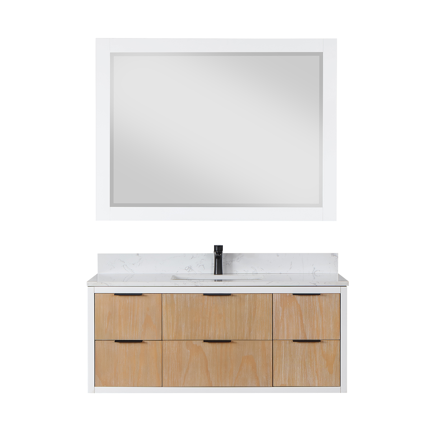Issac Edwards Collection 48" Single Bathroom Vanity in Weathered Pine with Carrara White Composite Stone Countertop without Mirror 