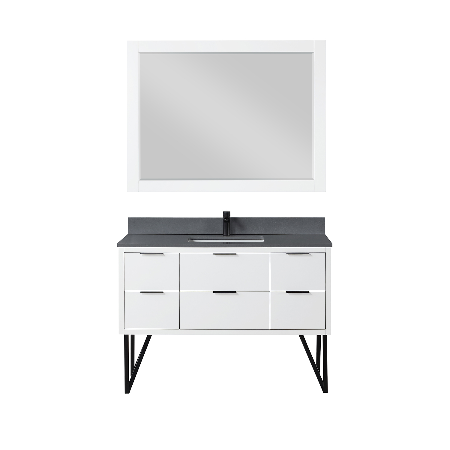 Issac Edwards Collection 48" Single Bathroom Vanity in White with Concrete Gray Composite Stone Countertop without Mirror