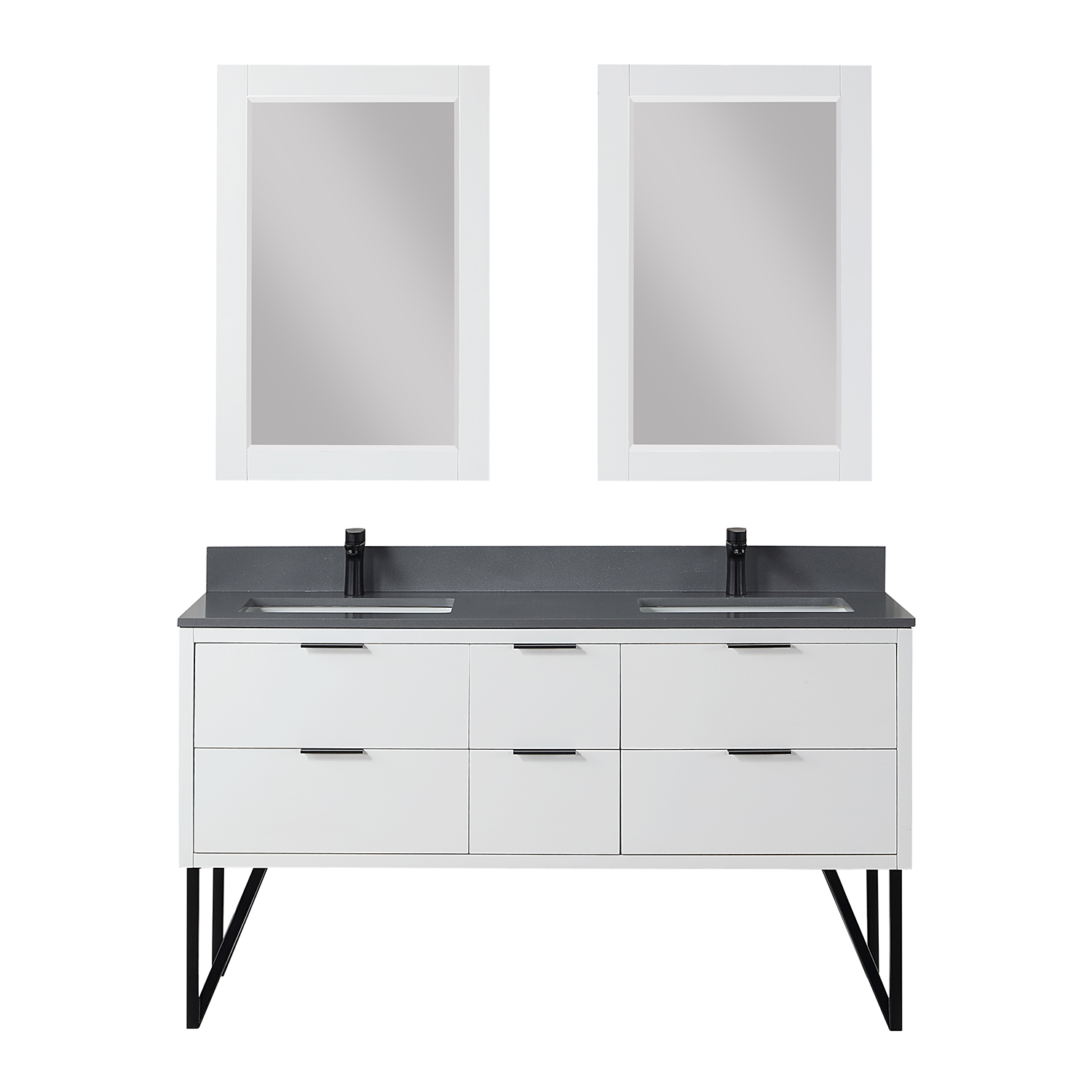 Issac Edwards Collection 60" Double Bathroom Vanity in White with Concrete Gray Composite Stone Countertop without Mirror
