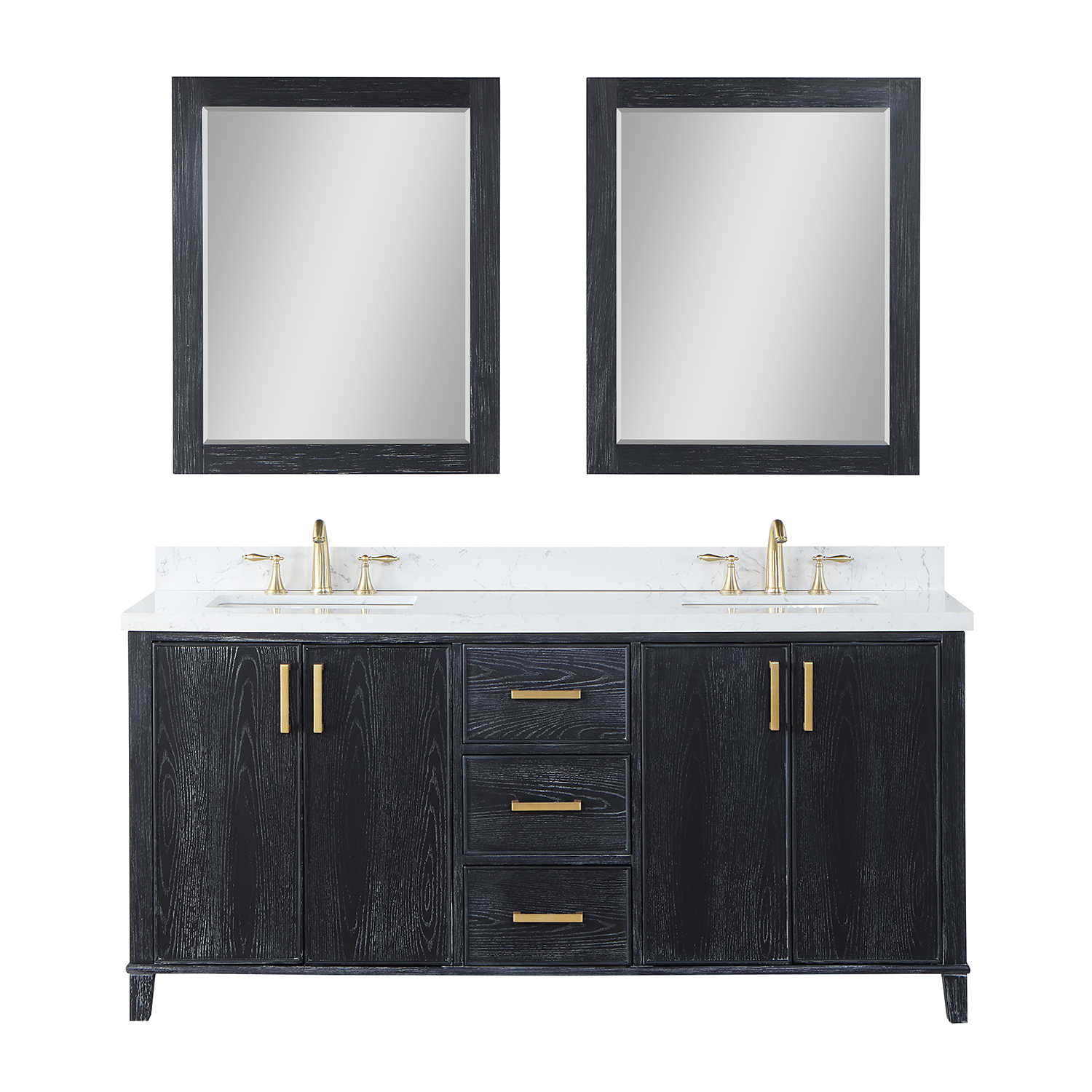 Issac Edwards Collection 72" Double Bathroom Vanity in Black Oak with Carrara White Composite Stone Countertop without Mirror