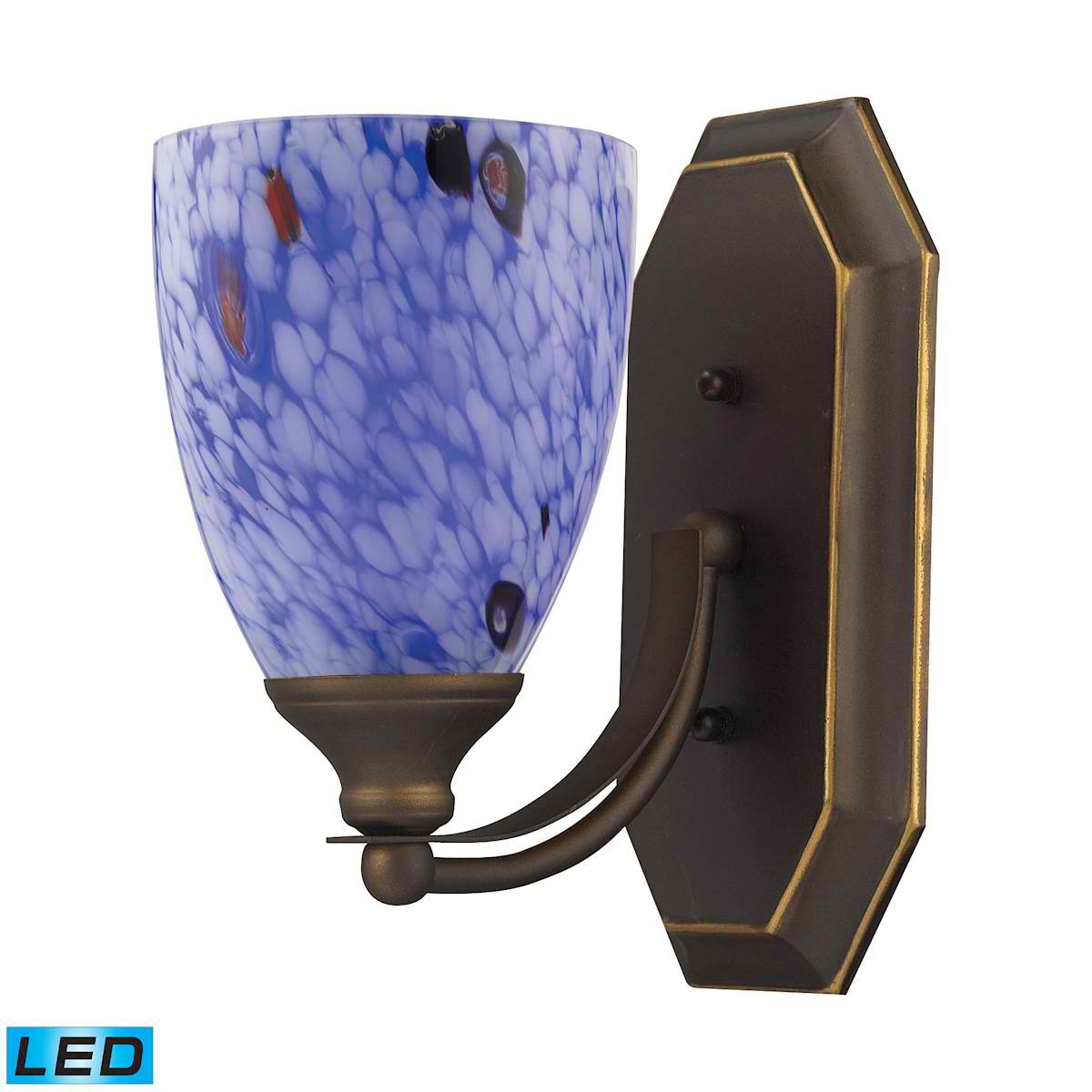 1 Light Vanity in Aged Bronze and Starburst Blue Glass - LED Offering Up To 800 Lumens (60 Watt Equivalent)