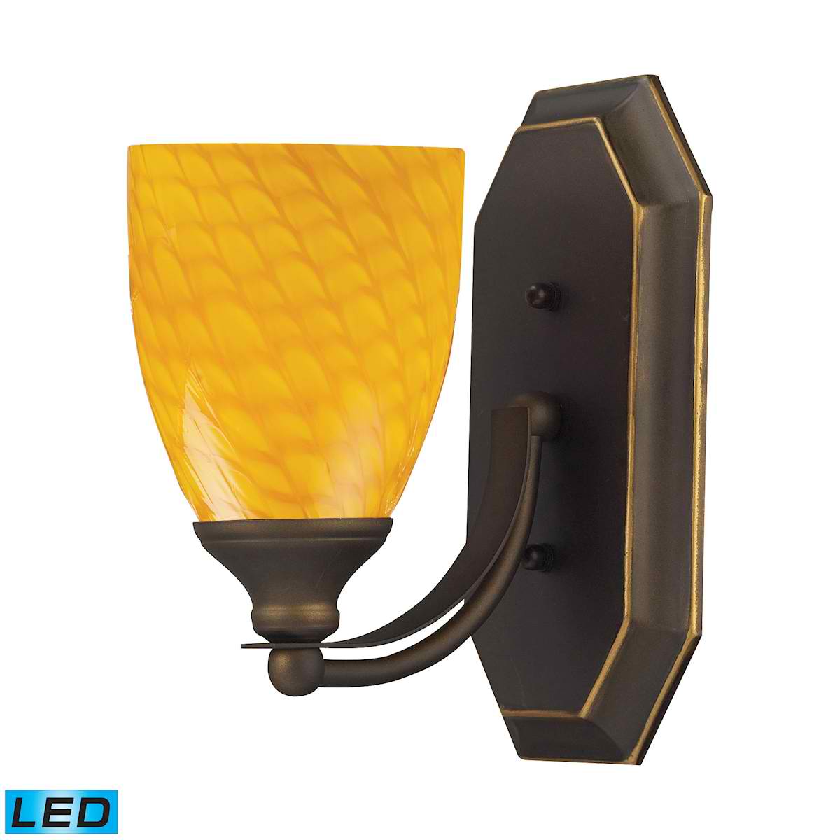 1 Light Vanity in Aged Bronze and Canary Glass - LED Offering Up To 800 Lumens (60 Watt Equivalent)