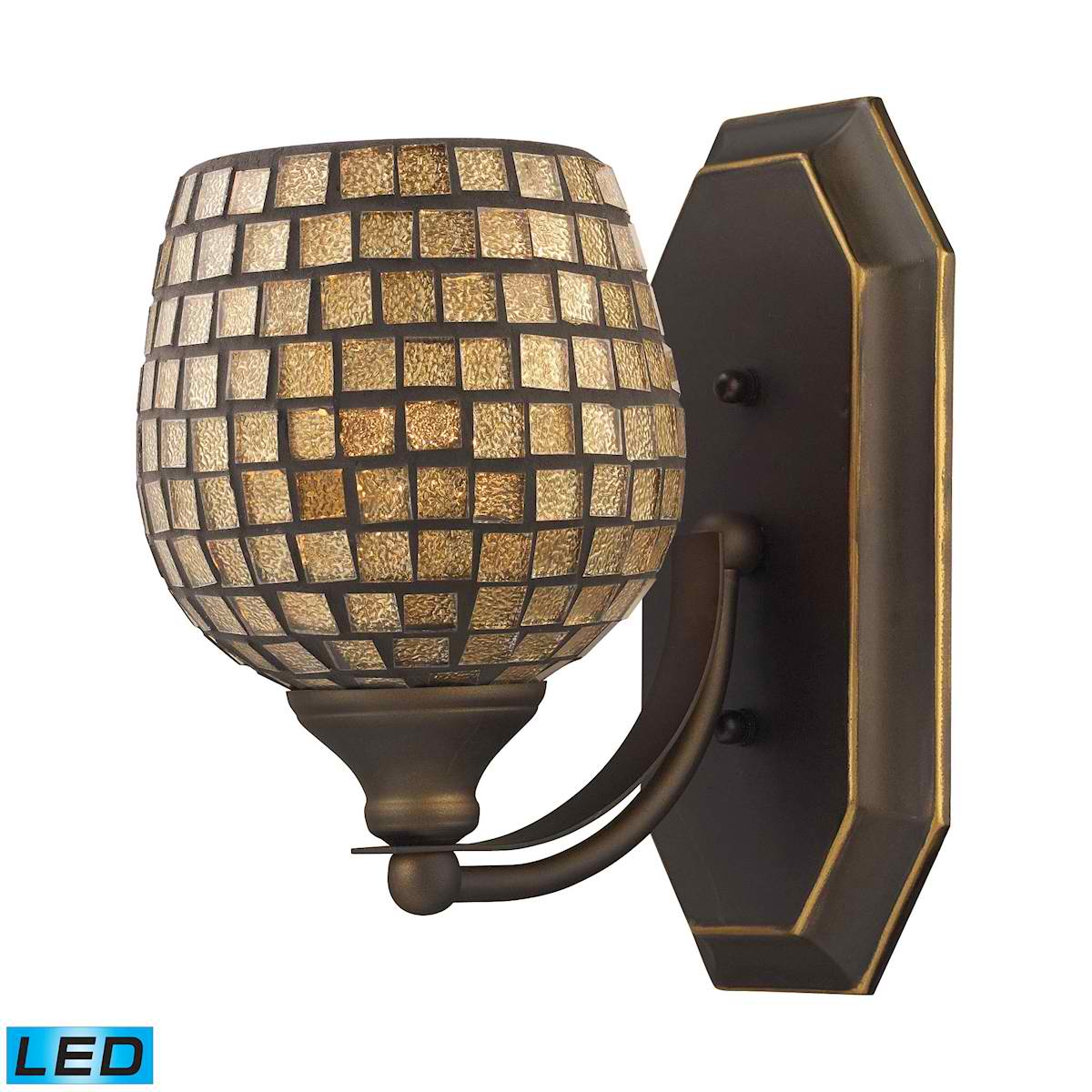 1 Light Vanity in Aged Bronze and Gold Mosaic Glass - LED Offering Up To 800 Lumens (60 Watt Equivalent)