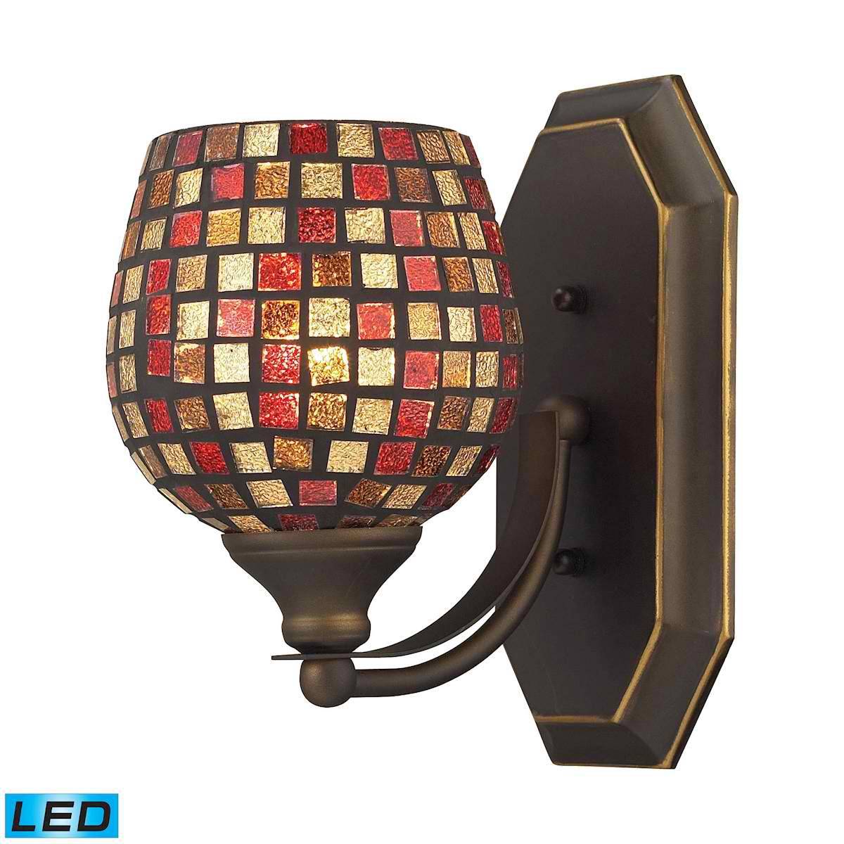 1 Light Vanity in Aged Bronze and Multi Mosaic Glass - LED Offering Up To 800 Lumens (60 Watt Equivalent)