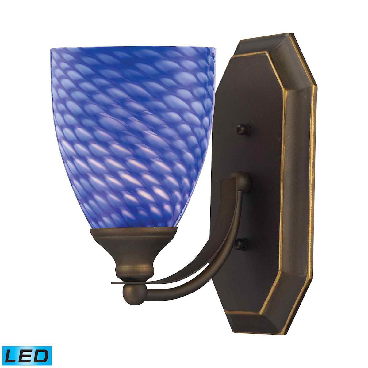 1 Light Vanity in Aged Bronze and Sapphire Glass - LED Offering Up To 800 Lumens (60 Watt Equivalent)
