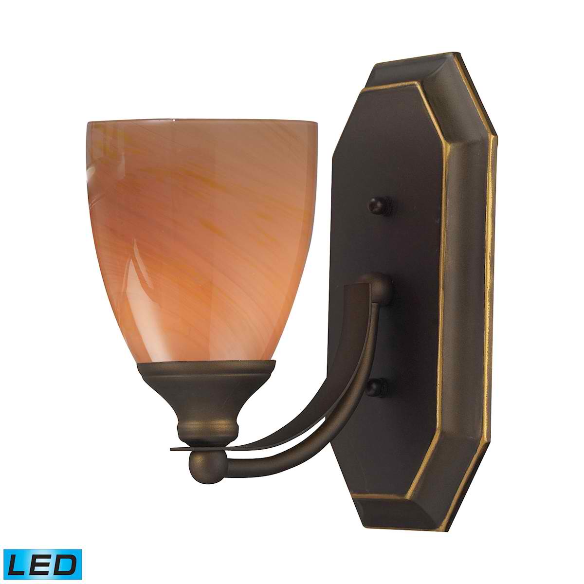 1 Light Vanity in Aged Bronze and Sandy Glass - LED Offering Up To 800 Lumens (60 Watt Equivalent)