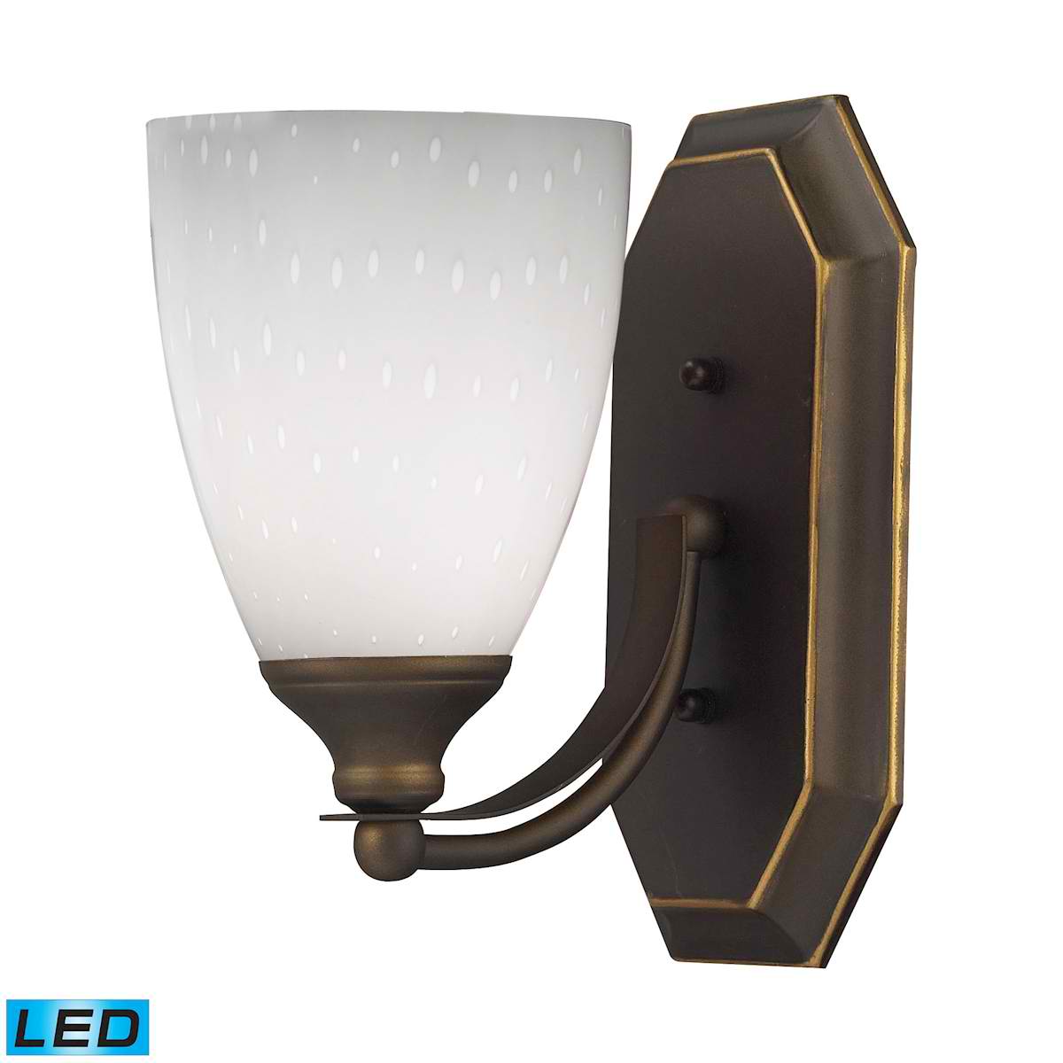 1 Light Vanity in Aged Bronze and Simply White Glass - LED Offering Up To 800 Lumens (60 Watt Equivalent)