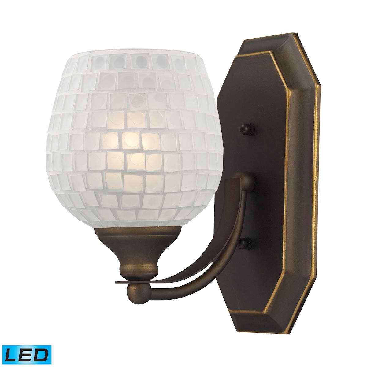 1 Light Vanity in Aged Bronze and White Mosaic Glass - LED Offering Up To 800 Lumens (60 Watt Equivalent)