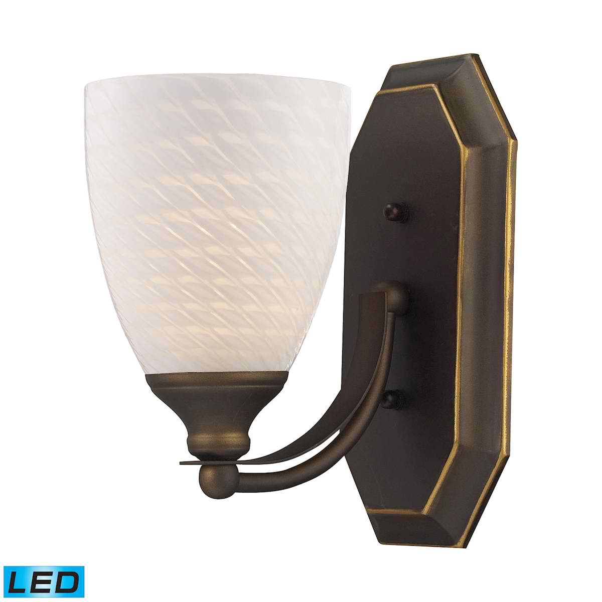 1 Light Vanity in Aged Bronze and White Swirl Glass - LED Offering Up To 800 Lumens (60 Watt Equivalent)