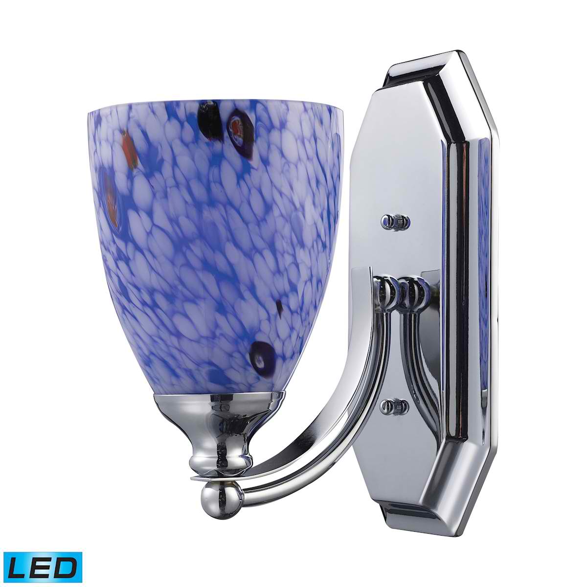 1 Light Vanity in Polished Chrome and Starburst Blue Glass - LED Offering Up To 800 Lumens (60 Watt Equivalent)