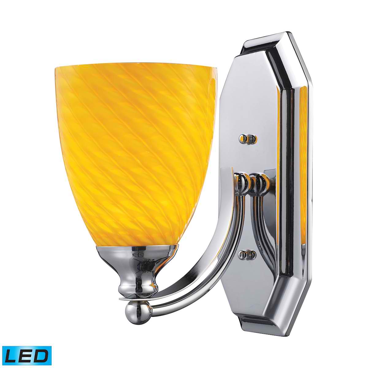 1 Light Vanity in Polished Chrome and Canary Glass - LED Offering Up To 800 Lumens (60 Watt Equivalent)