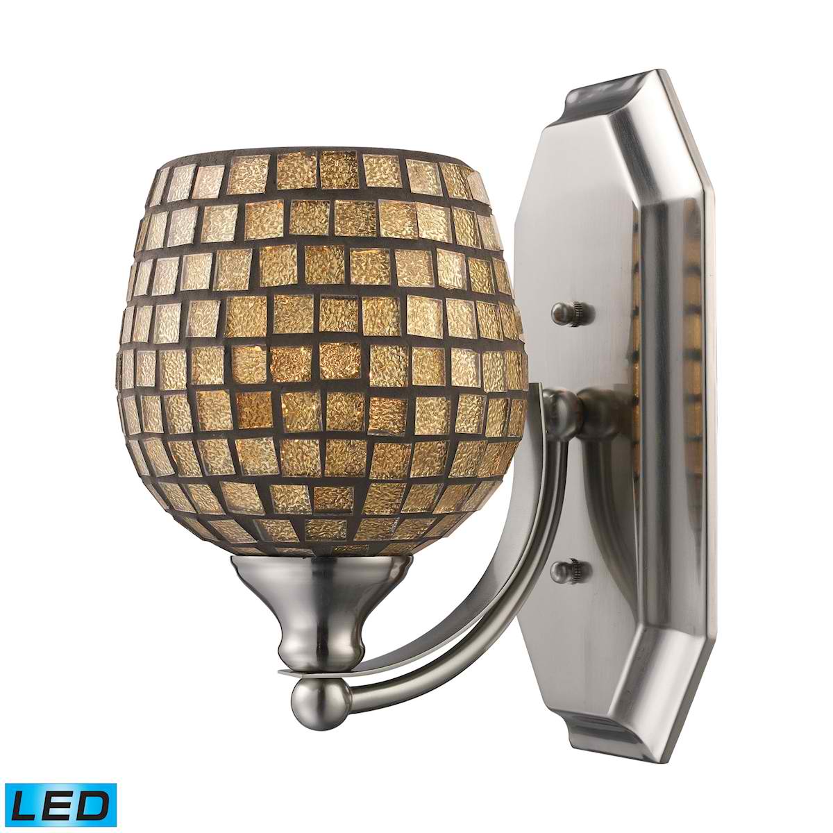 1 Light Vanity in Polished Chrome and Gold Mosaic Glass - LED Offering Up To 800 Lumens (60 Watt Equivalent)