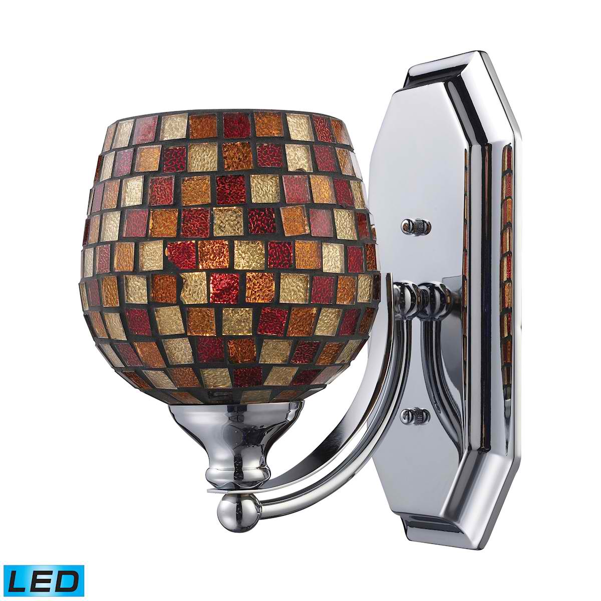 1 Light Vanity in Polished Chrome and Multi Mosaic Glass - LED Offering Up To 800 Lumens (60 Watt Equivalent)