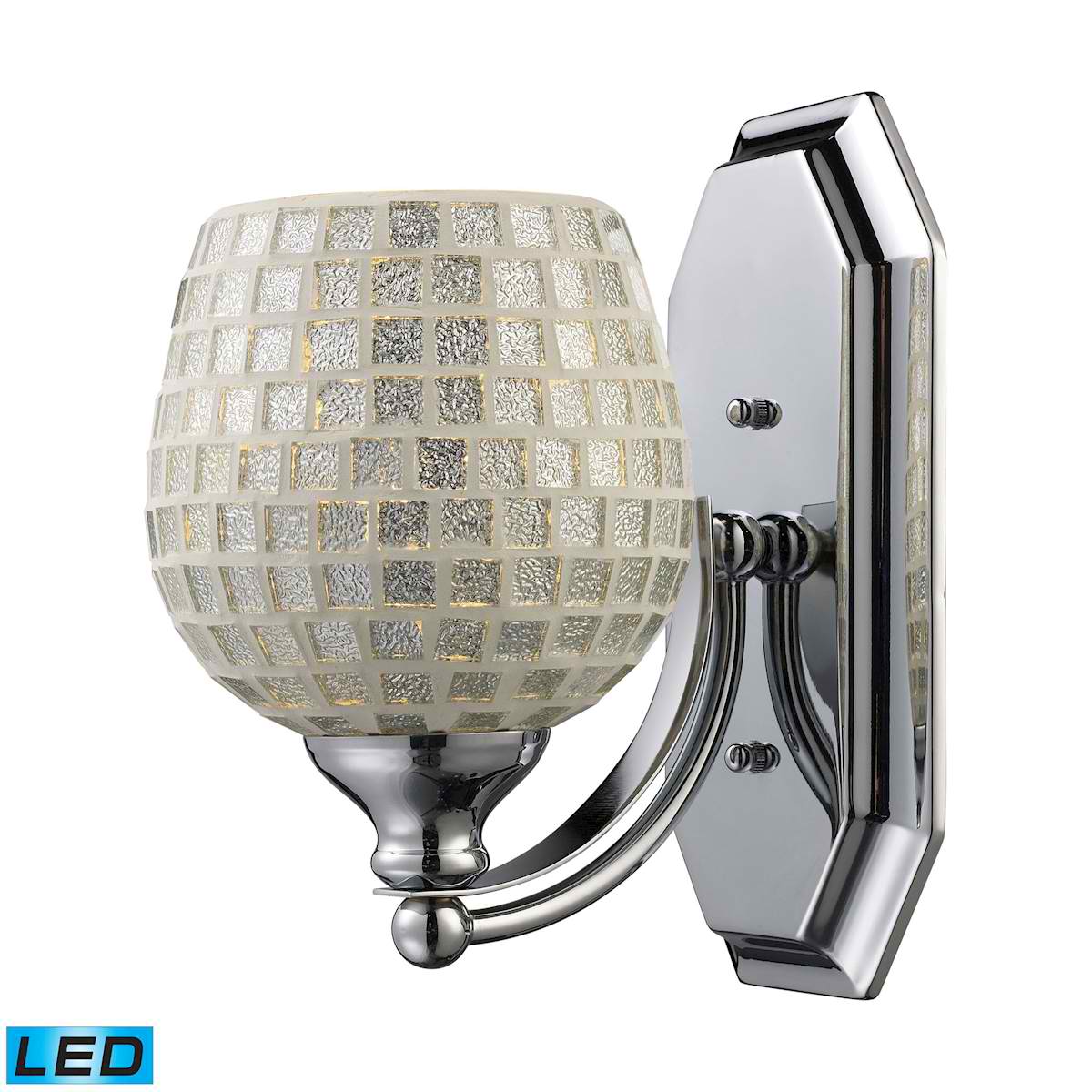 1 Light Vanity in Polished Chrome and Silver Mosaic Glass - LED Offering Up To 800 Lumens (60 Watt Equivalent)