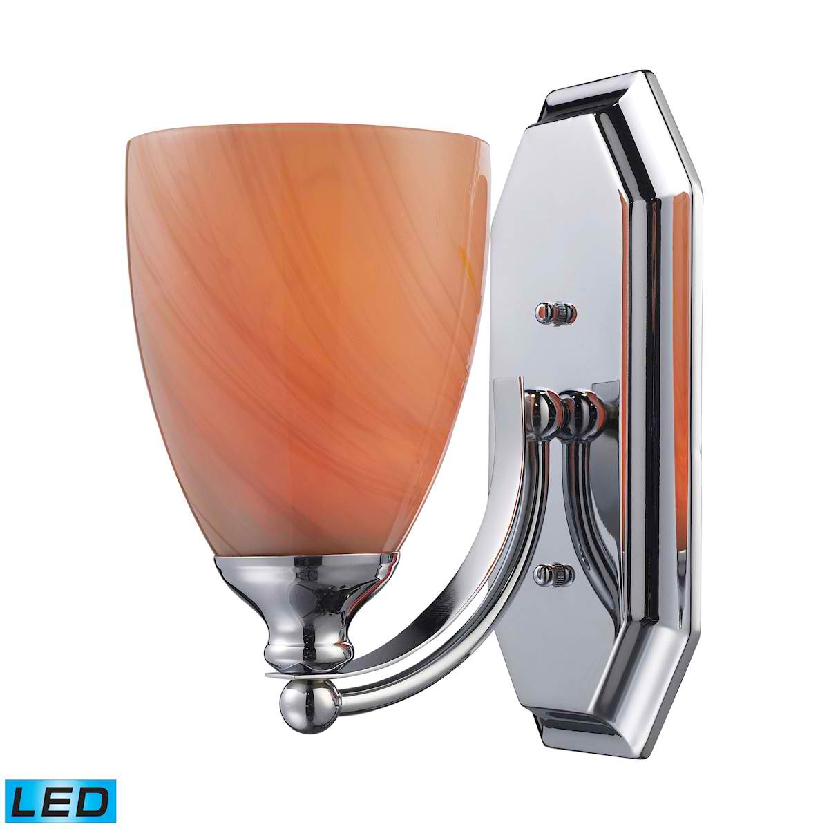 1 Light Vanity in Polished Chrome and Sandy Glass - LED Offering Up To 800 Lumens (60 Watt Equivalent)