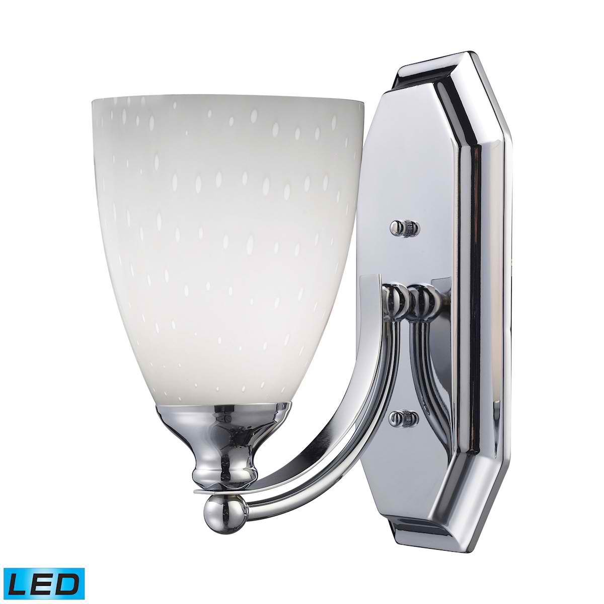 1 Light Vanity in Polished Chrome and Simply White Glass - LED Offering Up To 800 Lumens (60 Watt Equivalent)