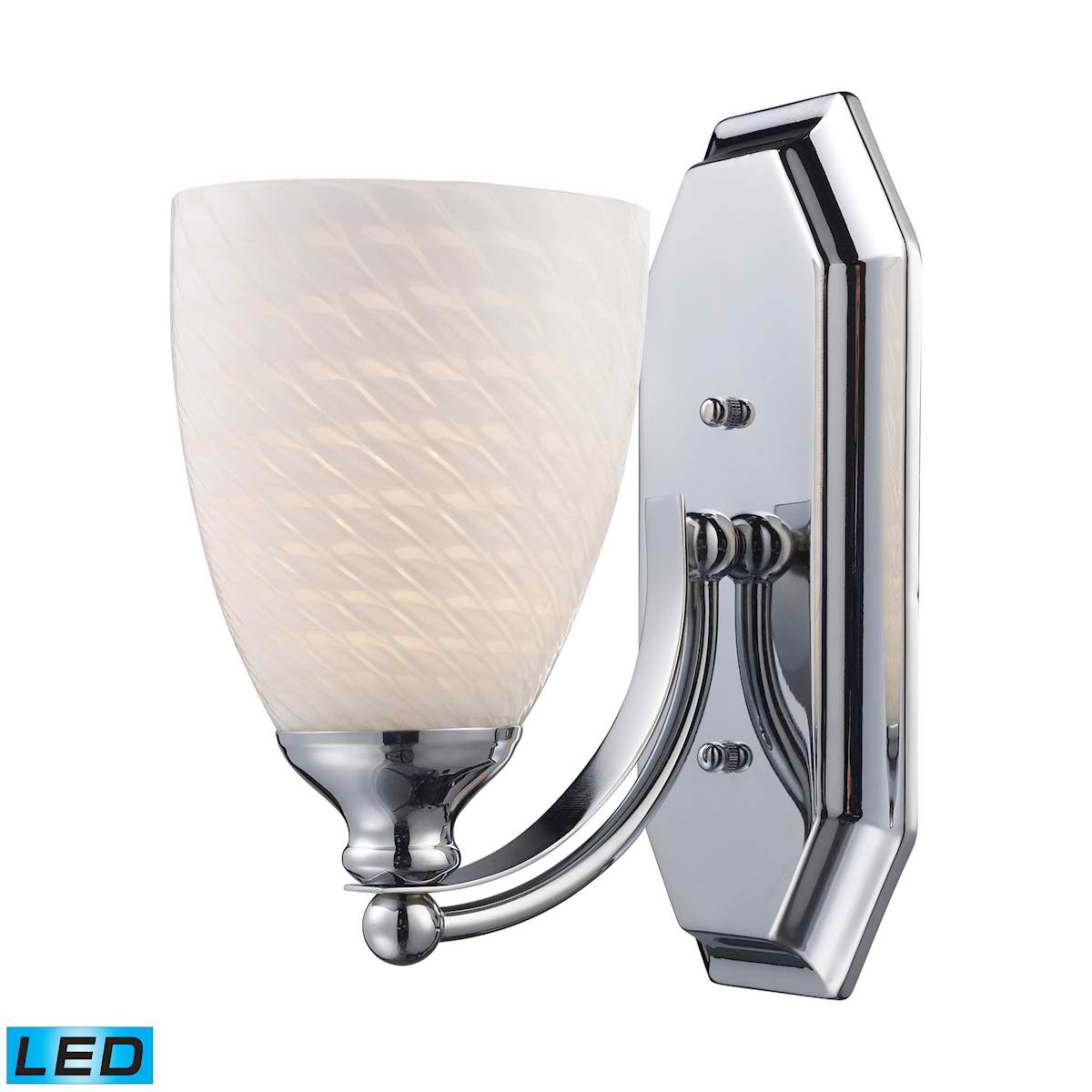 1 Light Vanity in Polished Chrome and White Swirl Glass - LED Offering Up To 800 Lumens (60 Watt Equivalent)
