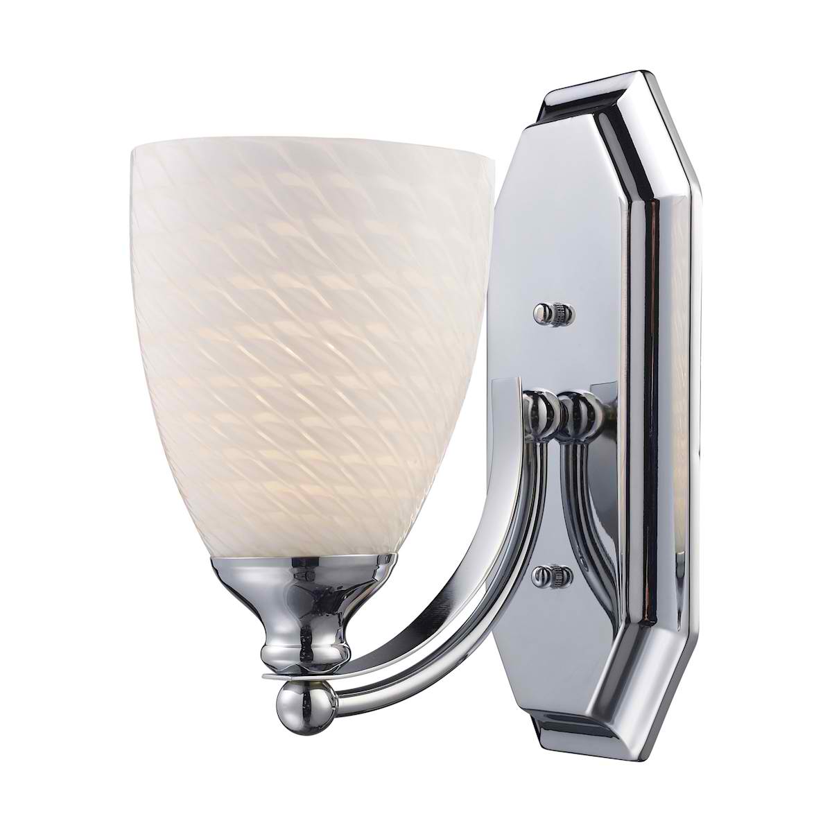 Vanity 1 Light Chrome Finish Complete with White Swirl Glass