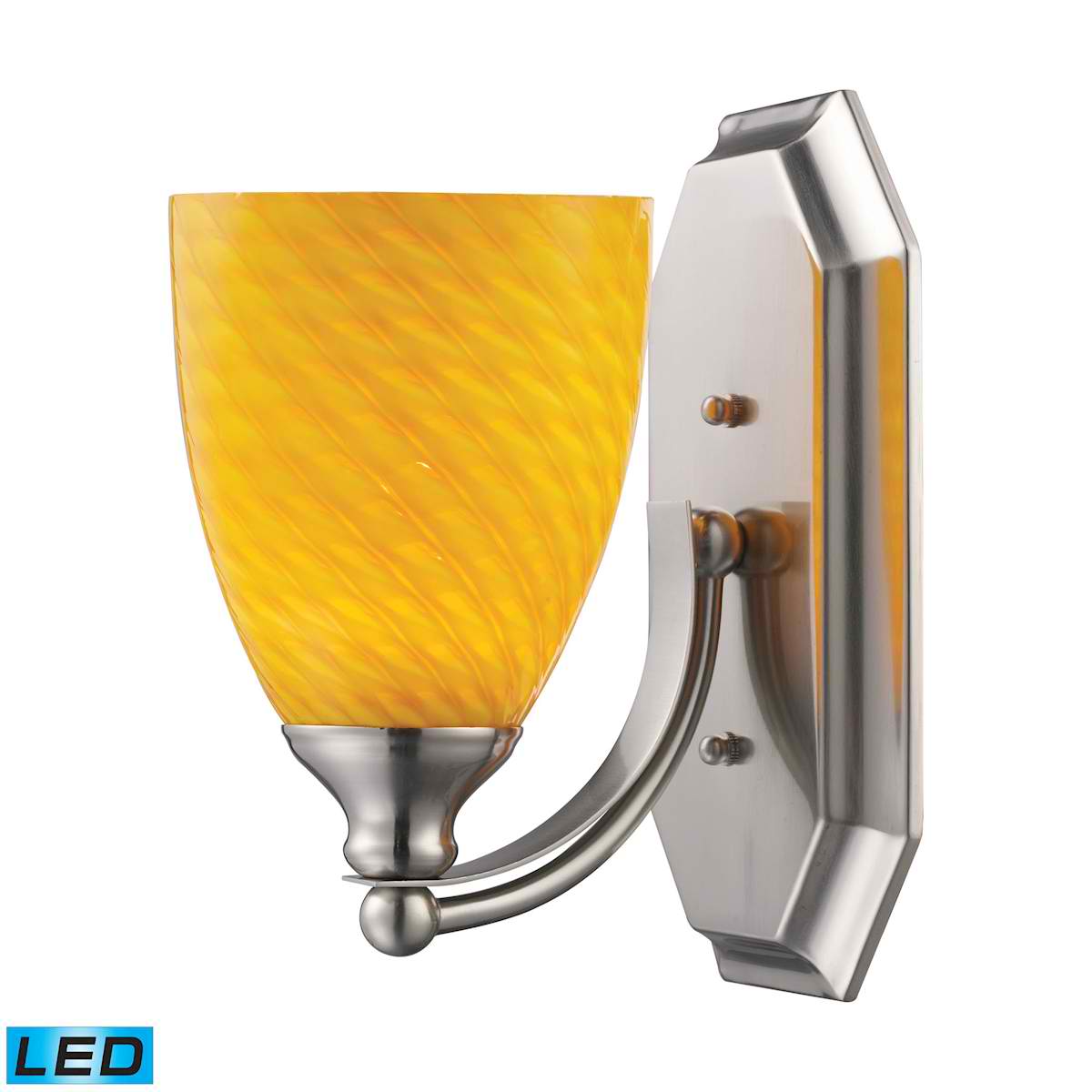 1 Light Vanity in Satin Nickel and Canary Glass - LED Offering Up To 800 Lumens (60 Watt Equivalent)