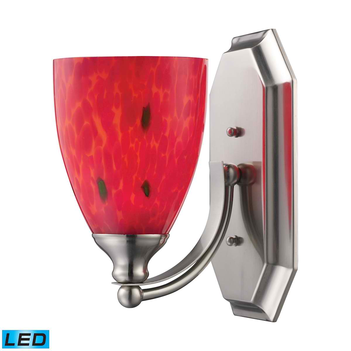 1 Light Vanity in Satin Nickel and Fire Red Glass - LED Offering Up To 800 Lumens (60 Watt Equivalent)