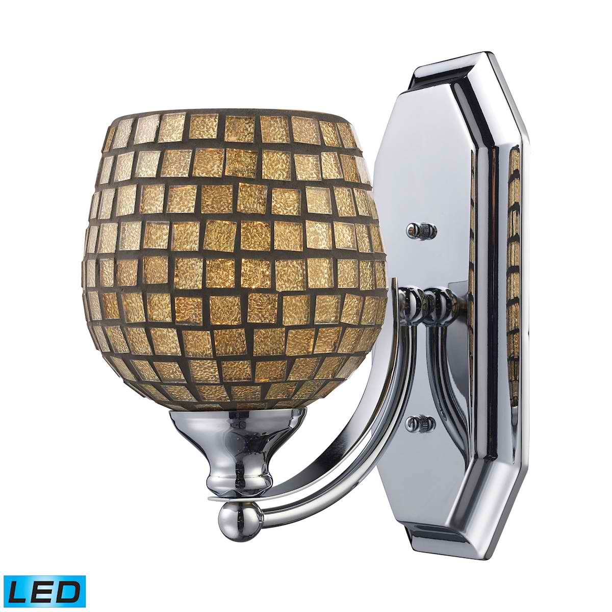 1 Light Vanity in Satin Nickel and Gold Mosaic Glass - LED Offering Up To 800 Lumens (60 Watt Equivalent)