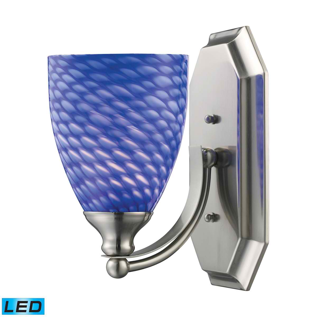 1 Light Vanity in Satin Nickel and Sapphire Glass - LED Offering Up To 800 Lumens (60 Watt Equivalent)