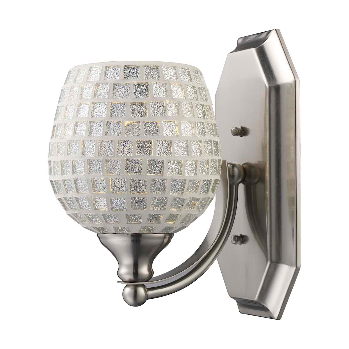 Vanity 1 Light Satin Nickel with Silver Glass