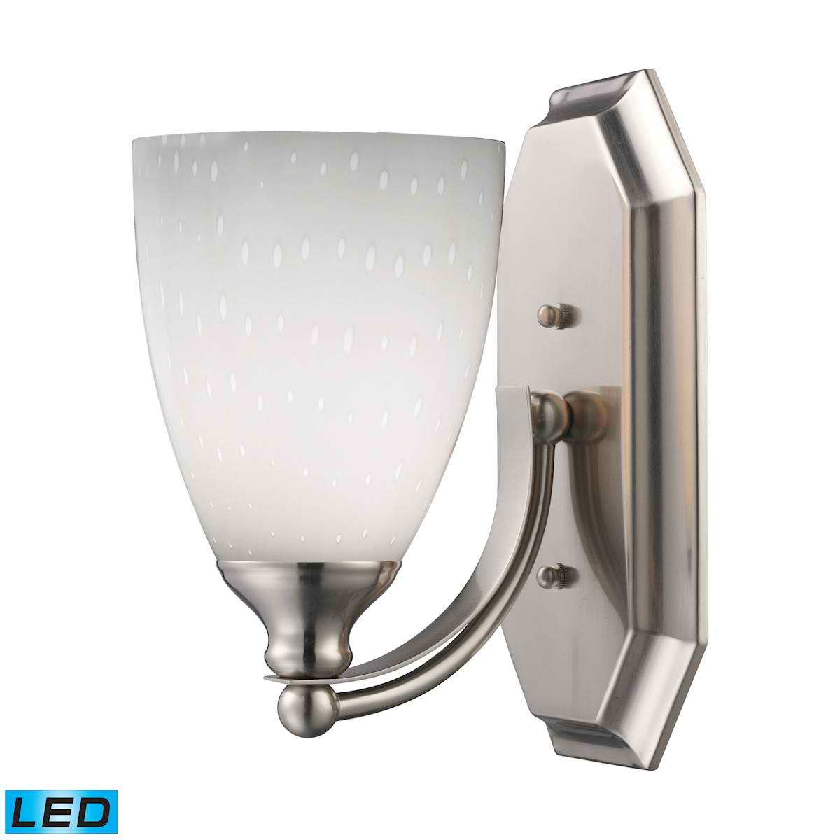 1 Light Vanity in Satin Nickel and Simply White Glass - LED Offering Up To 800 Lumens (60 Watt Equivalent)