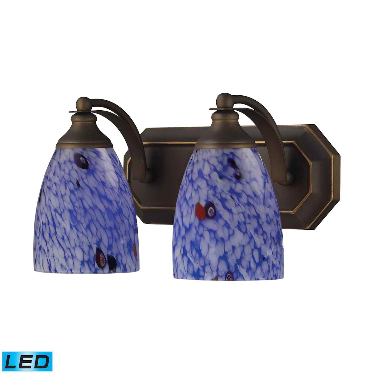 2 Light Vanity in Aged Bronze and Starburst Blue Glass - LED, 800 Lumens (1600 Lumens Total) with Fu