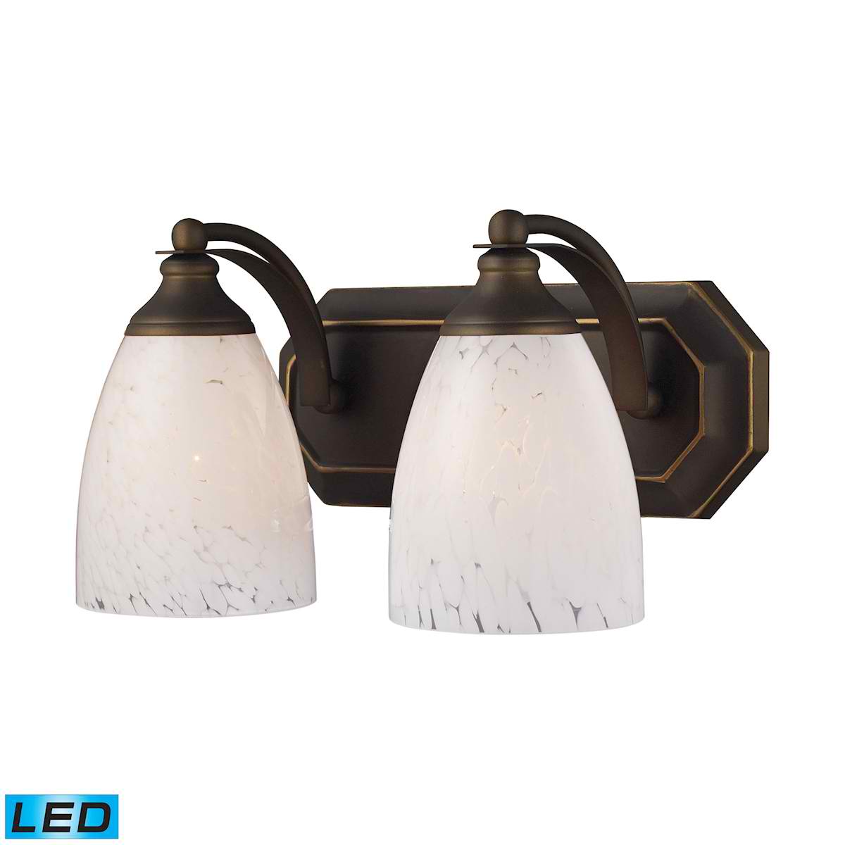 2 Light Vanity in Aged Bronze and Snow White Glass - LED, 800 Lumens (1600 Lumens Total) with Full Scale